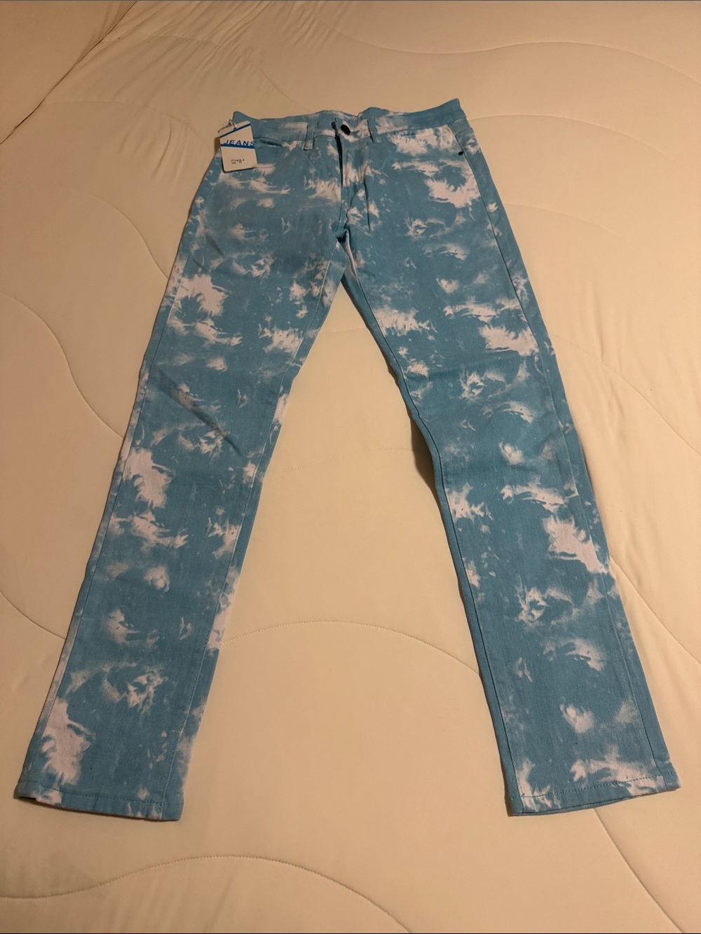 Men's Slim Straight Tie-Dye Jeans in Light Blue by